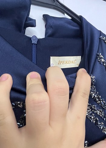 Uzun Kollu Lacivert Payetli Abiye Elbise - Görsel 5