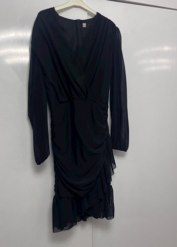 Uzun Kollu V Yakalı Siyah Gotik Elbise - Görsel 2