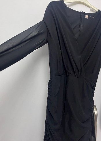 Uzun Kollu V Yakalı Siyah Gotik Elbise - Görsel 3