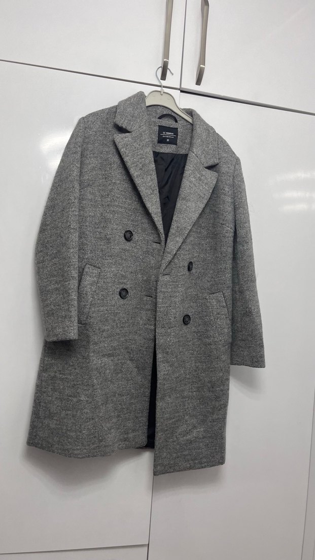 Gri Düğmeli Kadın Kaban - Görsel 2