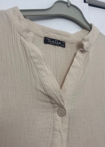 Bej Düğmeli Uzun Keten Elbise - Görsel 3