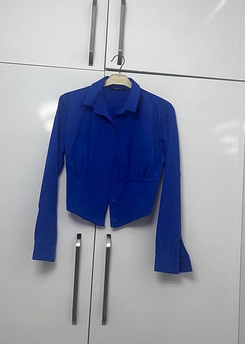 Düğmeli Mavi Kadın Gömlek - Görsel 2