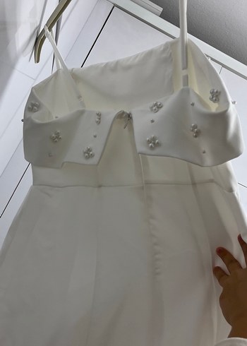 İnci Detaylı Beyaz Uzun Askılı elbise - Görsel 2