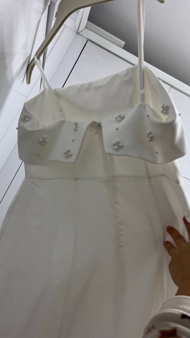 İnci Detaylı Beyaz Uzun Askılı elbise - Görsel 2