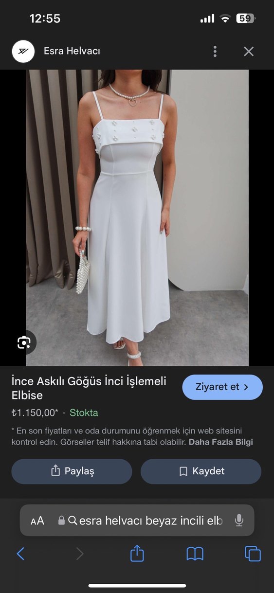 İnci Detaylı Beyaz Uzun Askılı elbise - Görsel 3