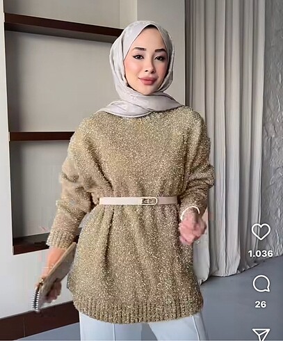 Simli altın sarısı kazak