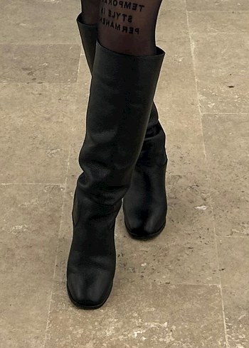 Siyah Deri Tokalı Dizüstü Kadın Bot (nişantaşı shoes) - Görsel 4