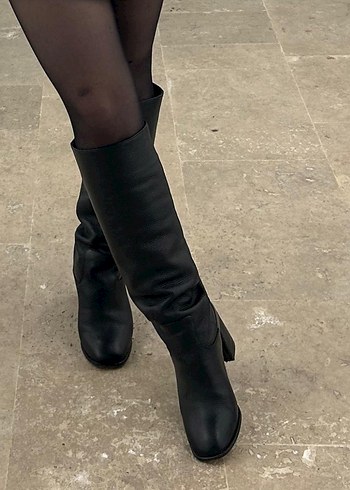 Siyah Deri Tokalı Dizüstü Kadın Bot (nişantaşı shoes) - Görsel 3