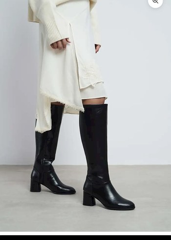 Siyah Deri Tokalı Dizüstü Kadın Bot (nişantaşı shoes) - Görsel 2