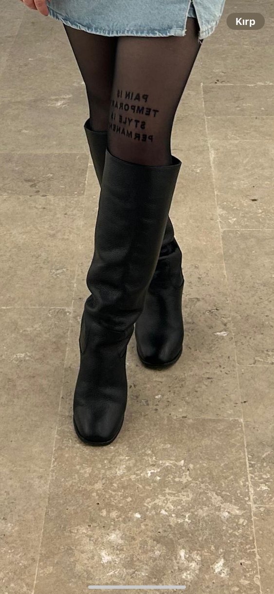 Siyah Deri Tokalı Dizüstü Kadın Bot (nişantaşı shoes) - Görsel 4