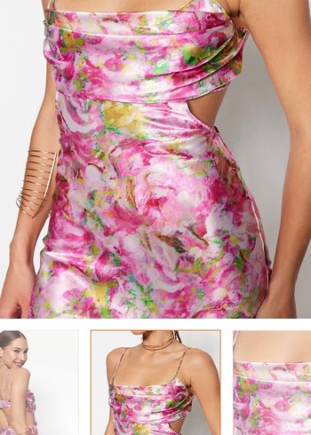 Pembe İpek Görünümlü Askılı Uzun Elbise - Görsel 2