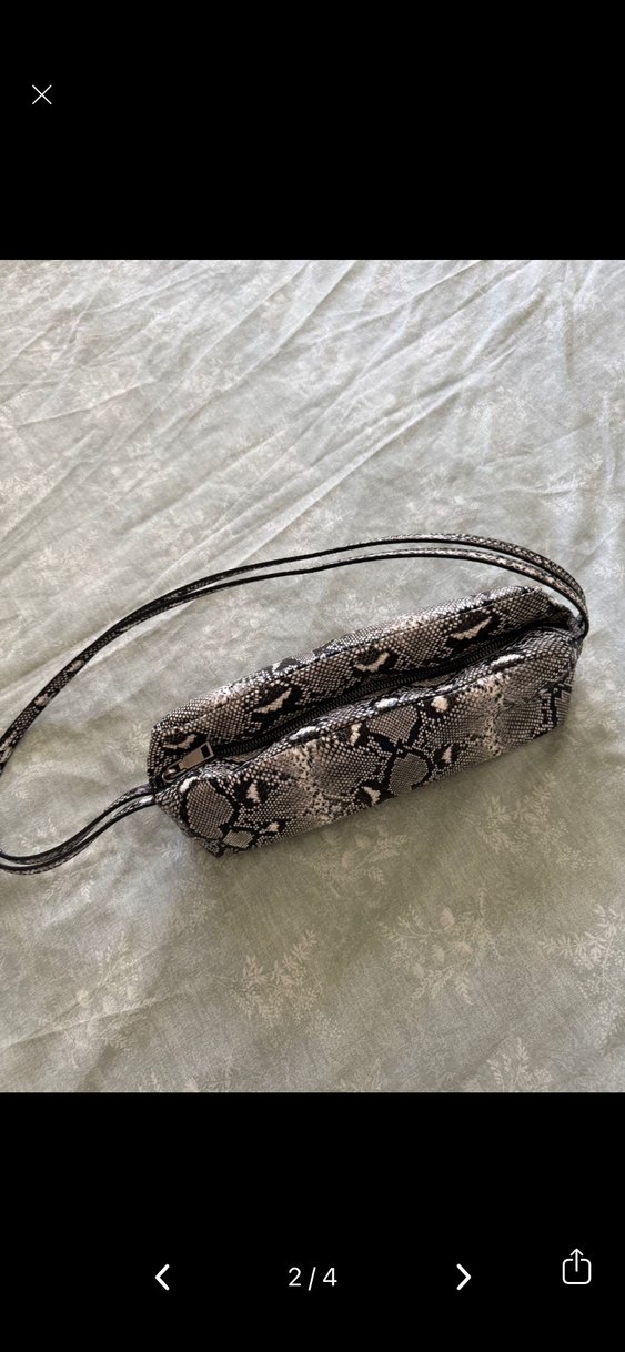 Gri Deri Yılan Desenli Kadın Omuz Çantası zara - Görsel 2