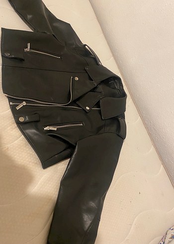 Kemerli Siyah Deri Kadın Biker Ceket - Görsel 4