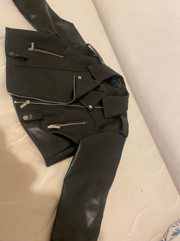 Kemerli Siyah Deri Kadın Biker Ceket - Görsel 4