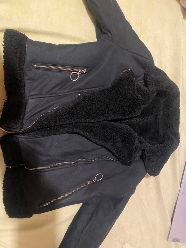 Kürklü Siyah Deri Biker Ceket - Görsel 2