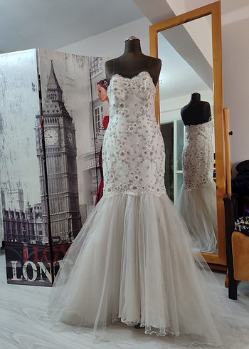 Straplez Uzun Kuyruklu Beyaz Prenses Gelinlik - Görsel 2