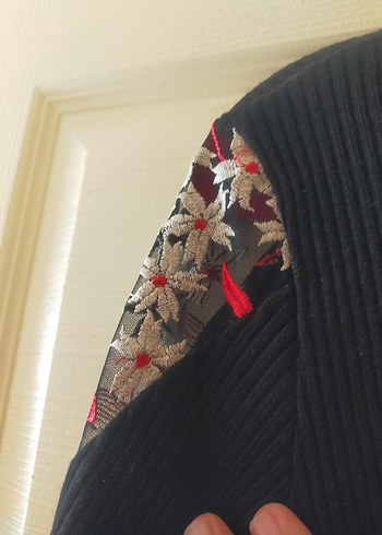 Nakışlı Siyah Uzun Kollu Triko Elbise - Görsel 6