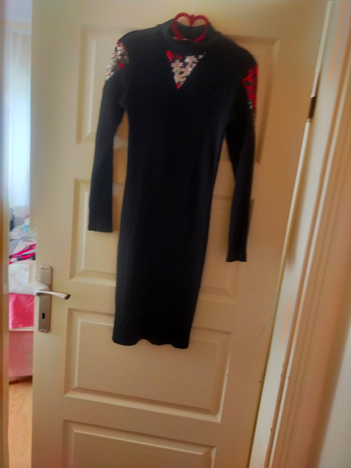 Nakışlı Siyah Uzun Kollu Triko Elbise - Görsel 5