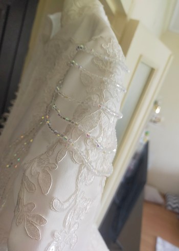 Vintage Beyaz Uzun Kollu Prenses Gelinlik - Görsel 12