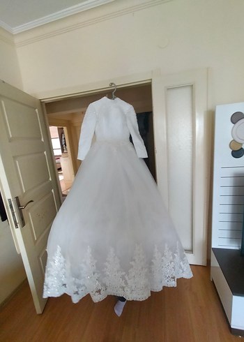 Vintage Beyaz Uzun Kollu Prenses Gelinlik - Görsel 5