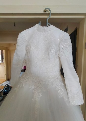 Vintage Beyaz Uzun Kollu Prenses Gelinlik - Görsel 7