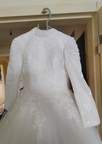 Vintage Beyaz Uzun Kollu Prenses Gelinlik - Görsel 3