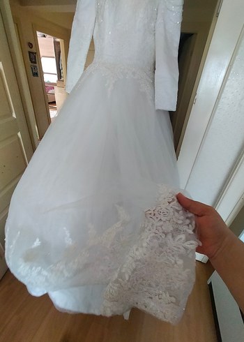 Vintage Beyaz Uzun Kollu Prenses Gelinlik - Görsel 2