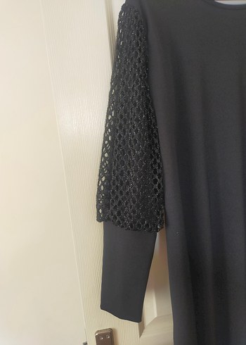 Siyah Dantel Detaylı Uzun Kollu Uzun Elbise - Görsel 3