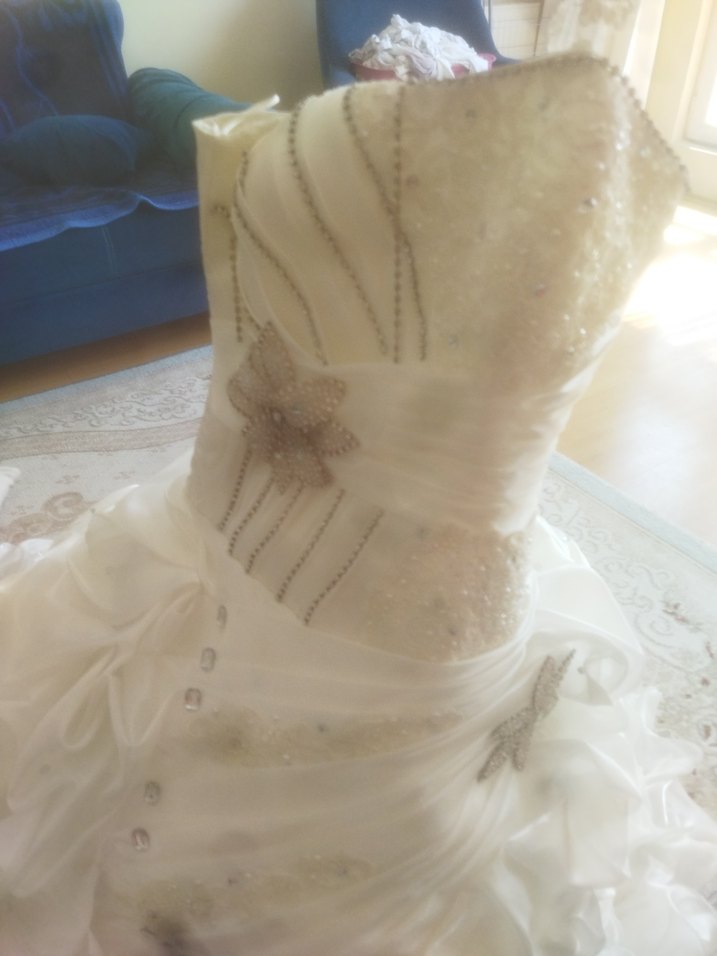 Beyaz tek askılı eski model gelinlik 38 beden - Görsel 5