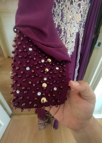 Bordo Nakışlı Uzun Henna Elbise - Görsel 6