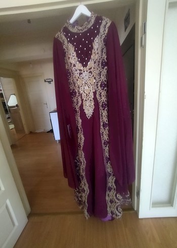 Bordo Nakışlı Uzun Henna Elbise - Görsel 7