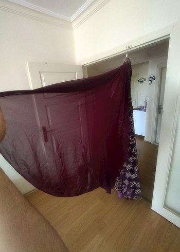 Bordo Nakışlı Uzun Henna Elbise - Görsel 11