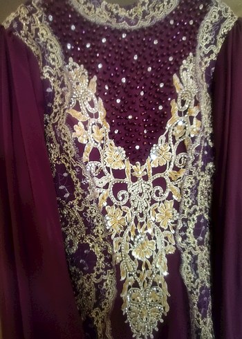 Bordo Nakışlı Uzun Henna Elbise - Görsel 12