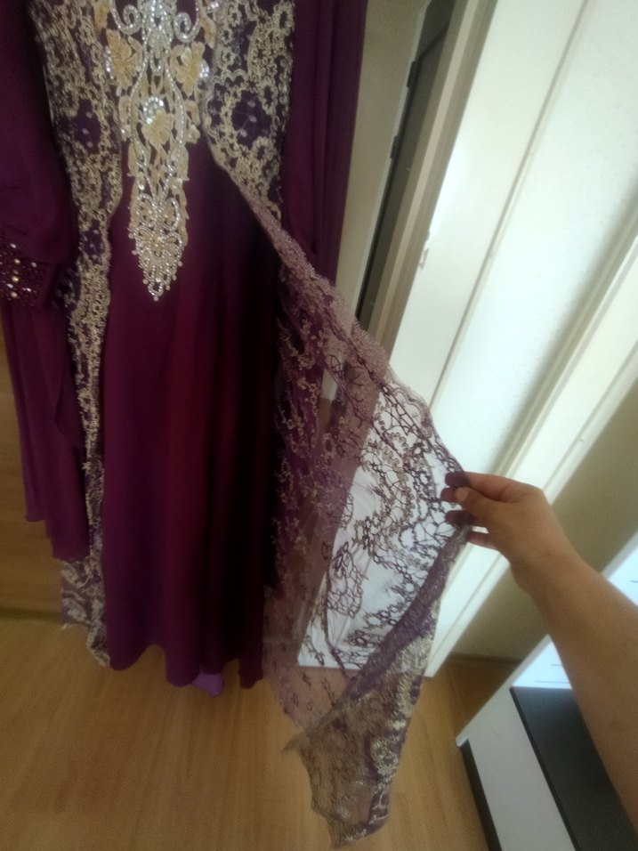 Bordo Nakışlı Uzun Henna Elbise - Görsel 4