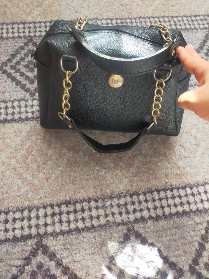 Zincir Detaylı Siyah Deri Kadın Çanta - Görsel 2