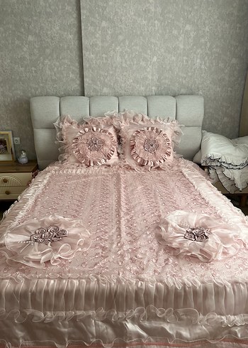 Diğer Nakışlı 3 parça ceyizlik Pembe Yatak Örtüsü