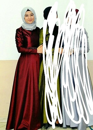 Bordo tesettür abiye elbise - Görsel 5