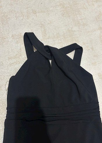 Siyah Drapeli V Yakalı Midi Kadın Elbise - Görsel 2