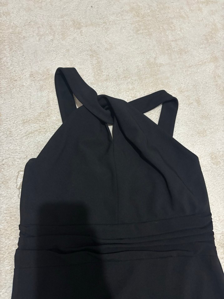 Siyah Drapeli V Yakalı Midi Kadın Elbise - Görsel 2