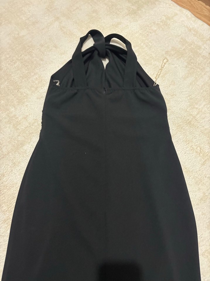 Siyah Drapeli V Yakalı Midi Kadın Elbise - Görsel 3