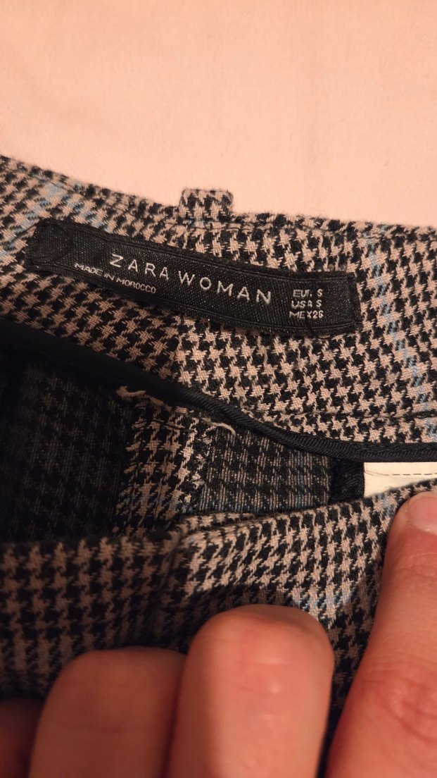 zara ekoseli mavi kumaş pantolon kısa paçalı - Görsel 3