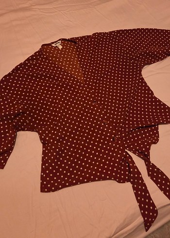 tarçın rengi gömlek ve bordo kimono tarzı bluz - Görsel 3