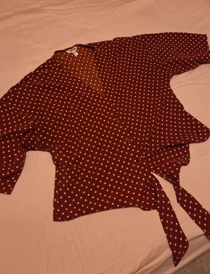 tarçın rengi gömlek ve bordo kimono tarzı bluz - Görsel 3