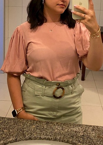 Mudo açık küf yeşili kemerli etek - Görsel 3