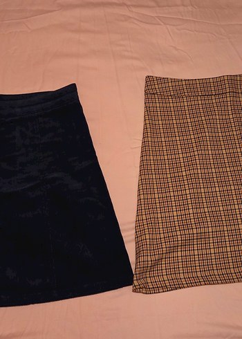 H&M lacivert fitilli  ve koton ekoseli kısa etekler - Görsel 2