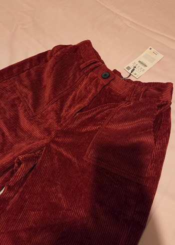 bershka tarçın rengi fitili kadife pantolon - Görsel 5