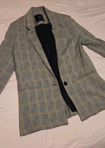 s Beden çeşitli Renk bershka gri sarı ekoseli Kadın Blazer