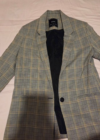 bershka gri sarı ekoseli Kadın Blazer
