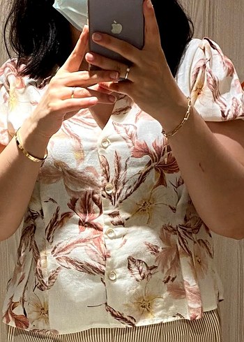 koton çiçek desenli vintage tarzda bluz - Görsel 2