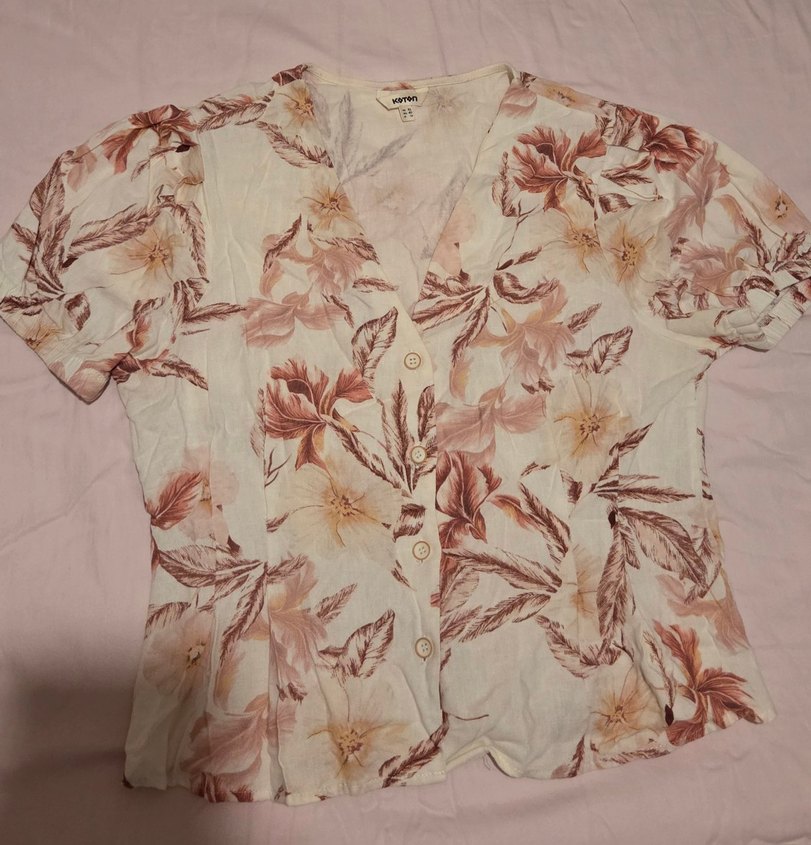 koton çiçek desenli vintage tarzda bluz - Görsel 5